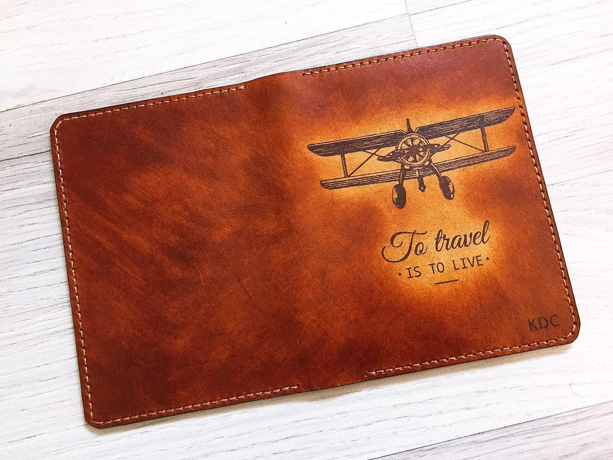Handmade Leather Passport Holder: Airplane Travel Case