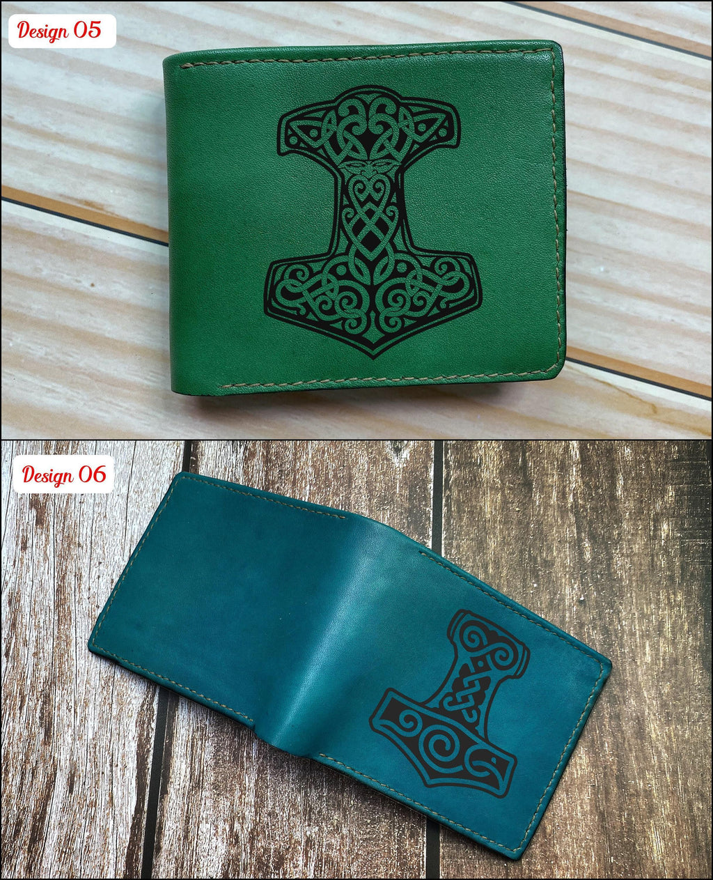 Norse Runes Leather Wallet: Celtic Thor Hammer, Minimalist Gift