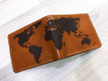 Personalized World Map Leather Wallet, RFID Blocking, Handmade