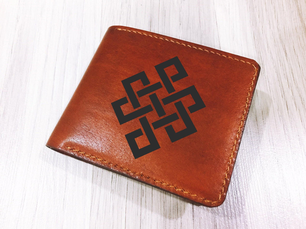 Handmade Leather Wallet, Eternal Knot, Engraved Men's Wallet