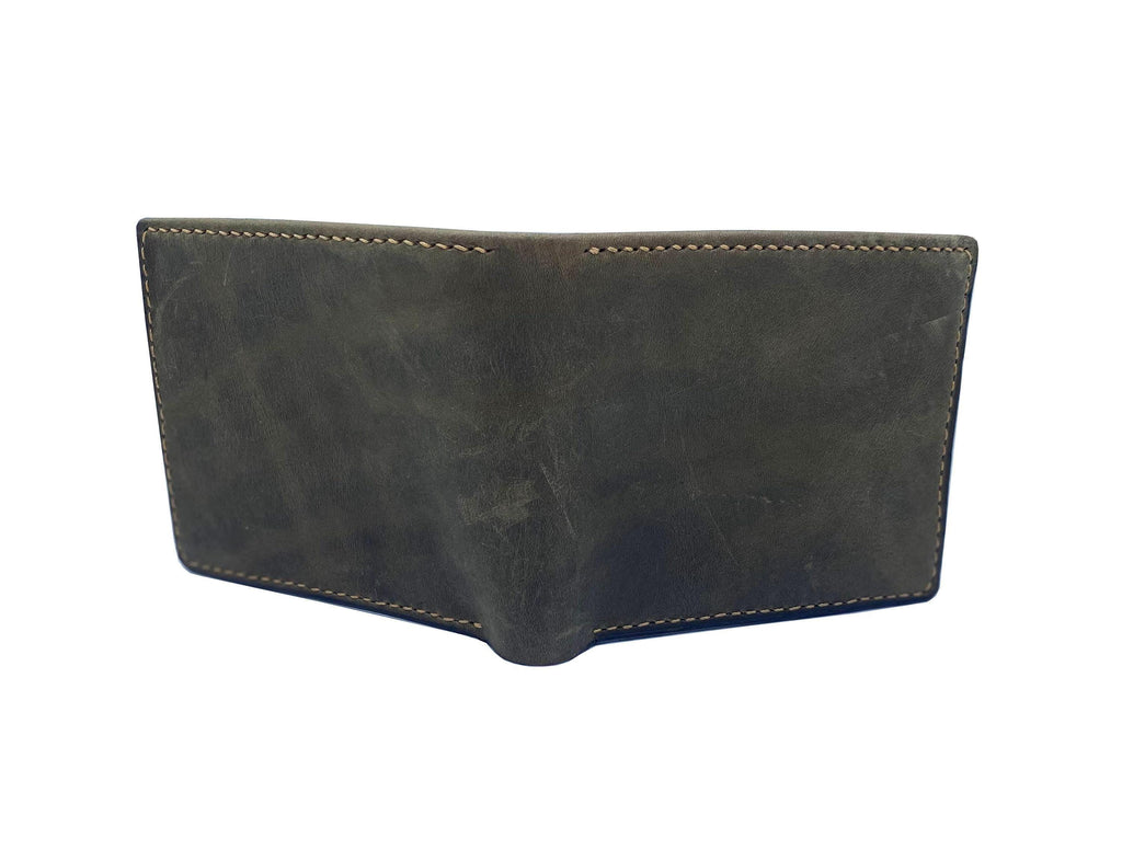 Distressed Leather Men's Wallet: Custom Engraved, Steel Grey