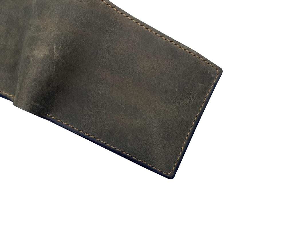 Distressed Leather Men's Wallet: Custom Engraved, Steel Grey