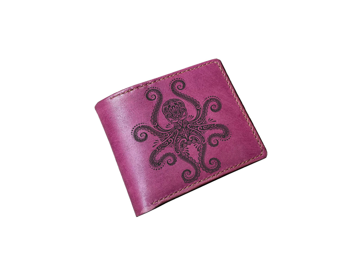 Kraken Leather Wallet, Ship and Monster Art, Gift for Dad