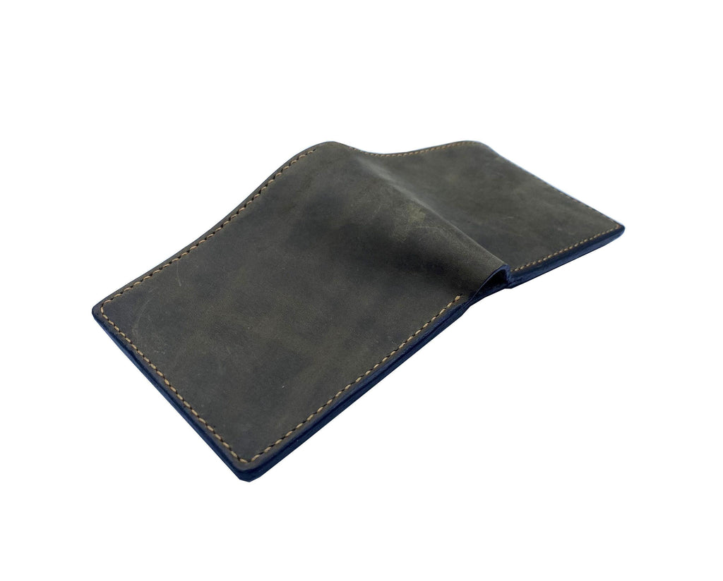 Distressed Leather Men's Wallet: Custom Engraved, Steel Grey