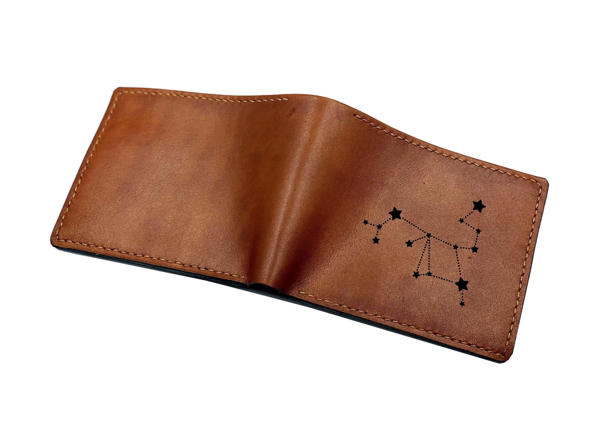 Personalized Leather Wallet: Engraved Horoscope Astrology Gift