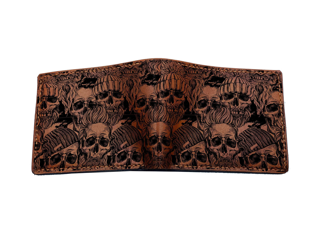 Personalized Leather Wallet: Butterfly Skull Pattern, Horror Style