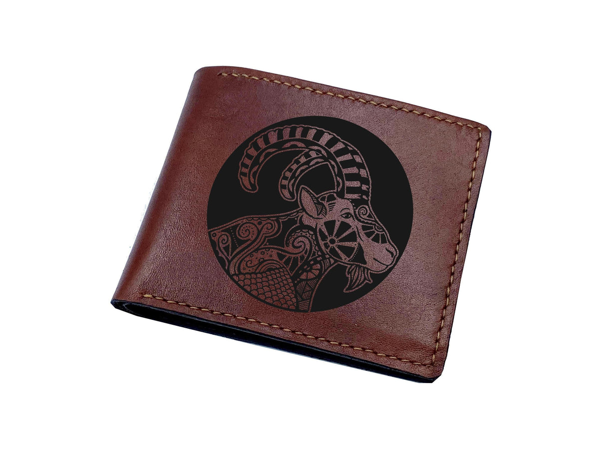 Personalized Leather Wallet: Engraved Horoscope Astrology Gift