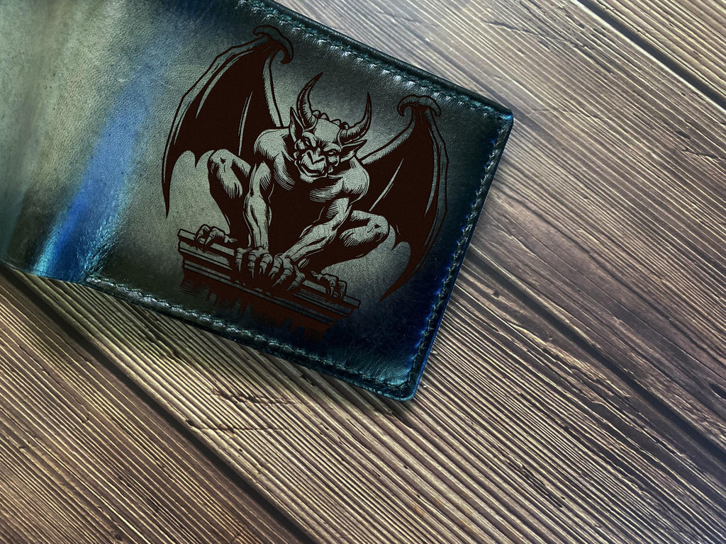 Handmade Leather Gargoyle Wallet: Engraved Bifold, Monster Style