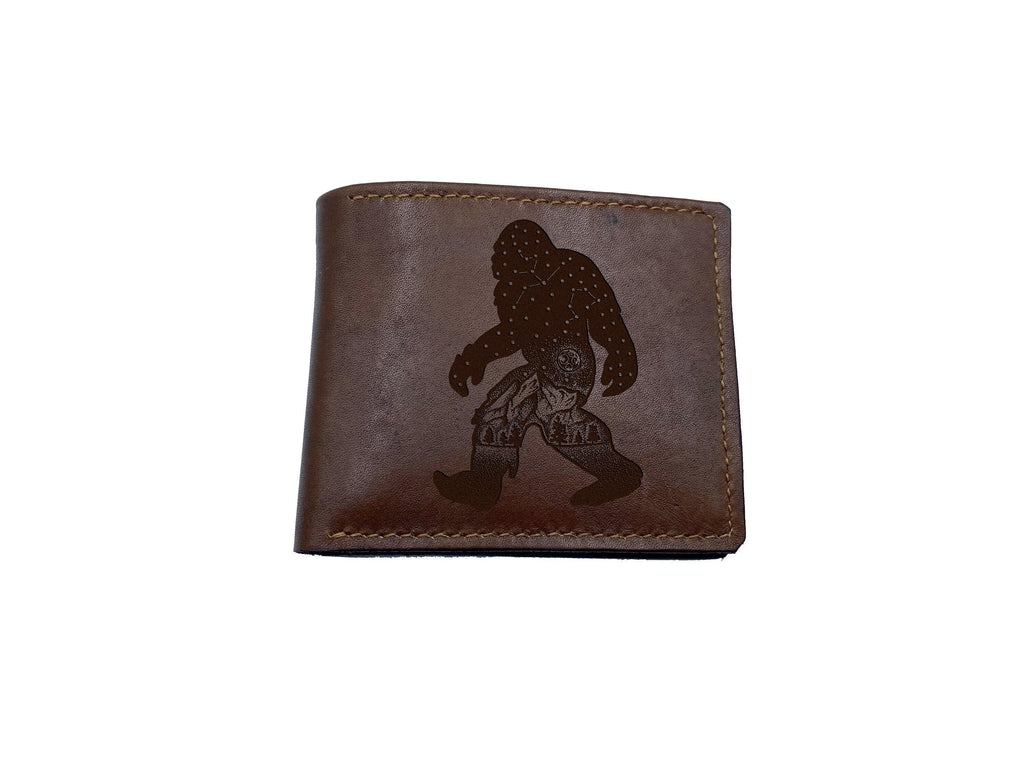 Bigfoot Leather Wallet: Sasquatch Art, Mythical Forest Creature Gift