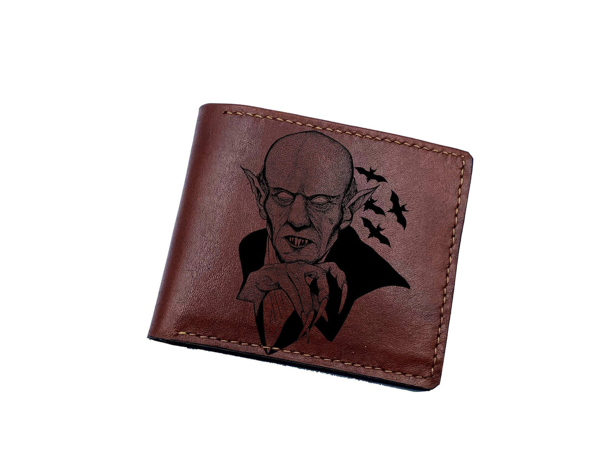 Vampire Bat Leather Wallet, Horror Art Gift for Men
