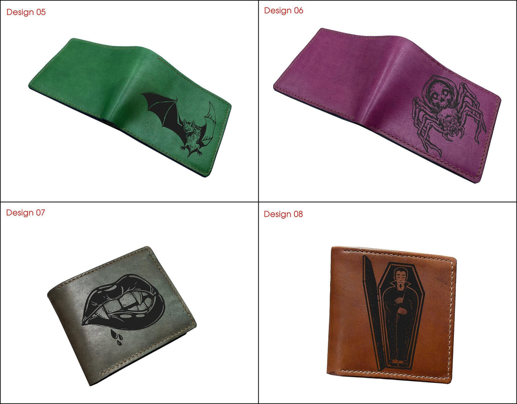 Vampire Bat Leather Wallet, Horror Art Gift for Men