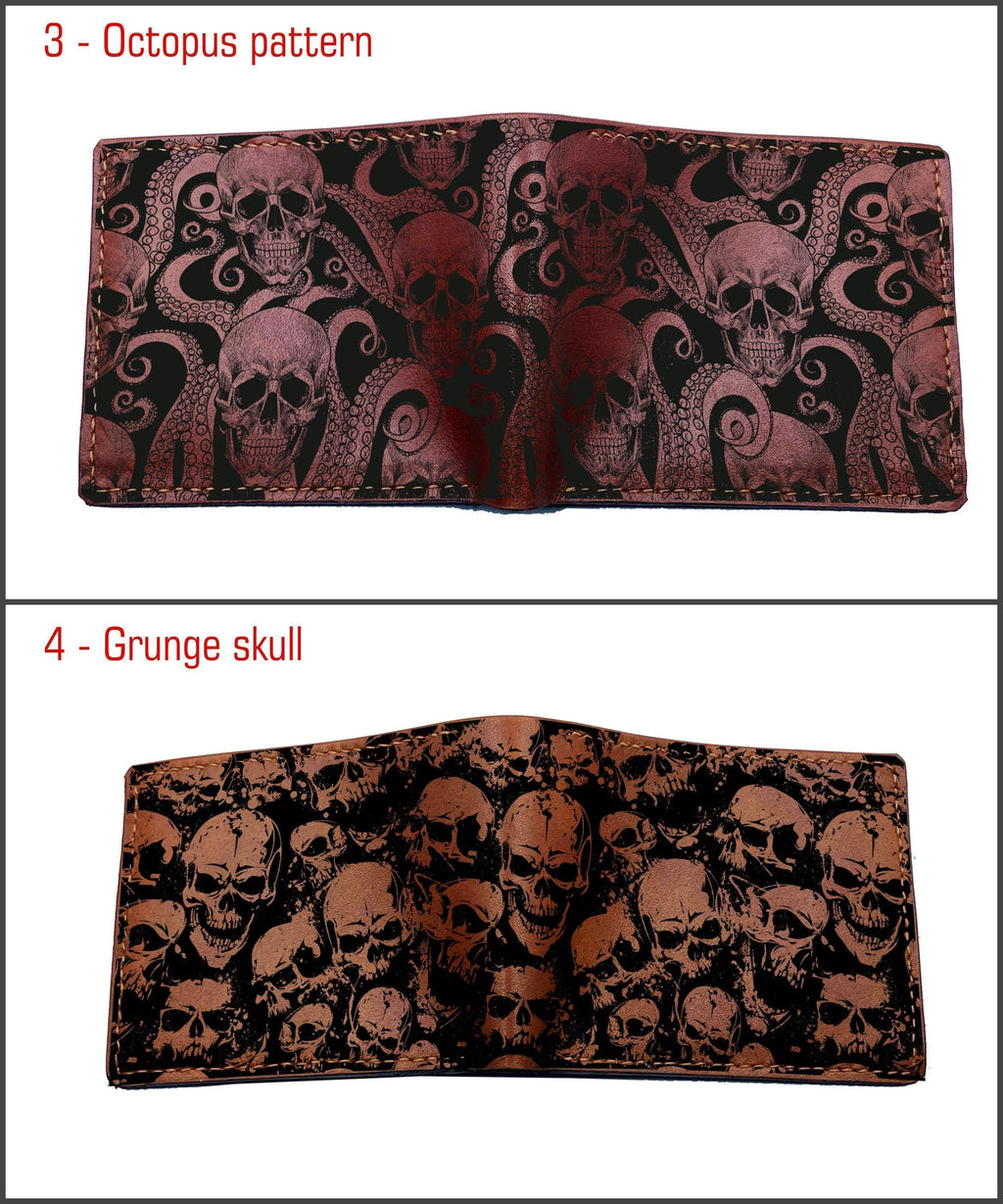Handmade Leather Men's Wallet: Skull Octopus Pattern, Horror Gift