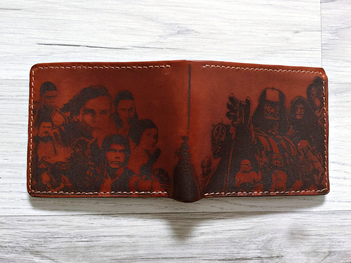 Personalized Star Wars Leather Wallet, Handmade Engraved Gift