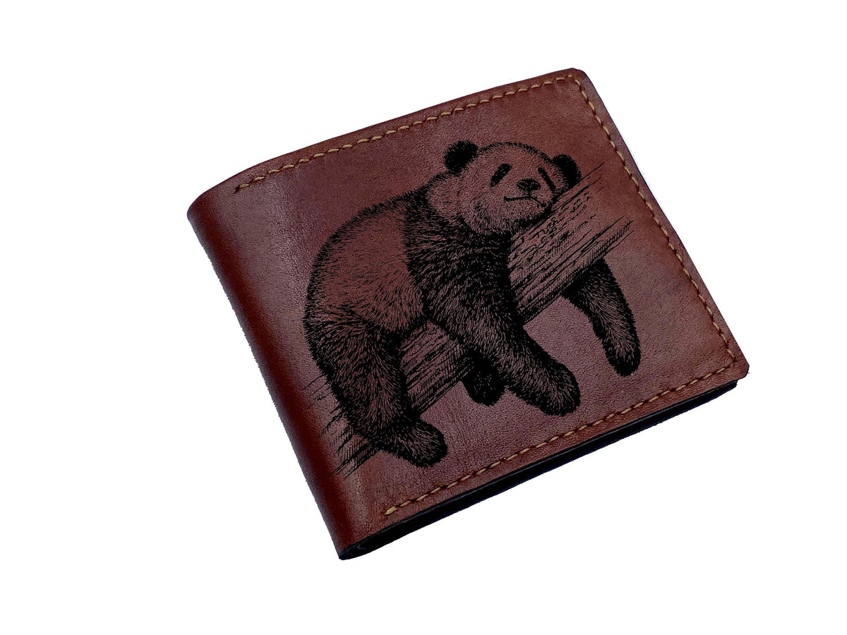 Lazy Panda Leather Wallet: Personalized Animal Pattern, Handmade
