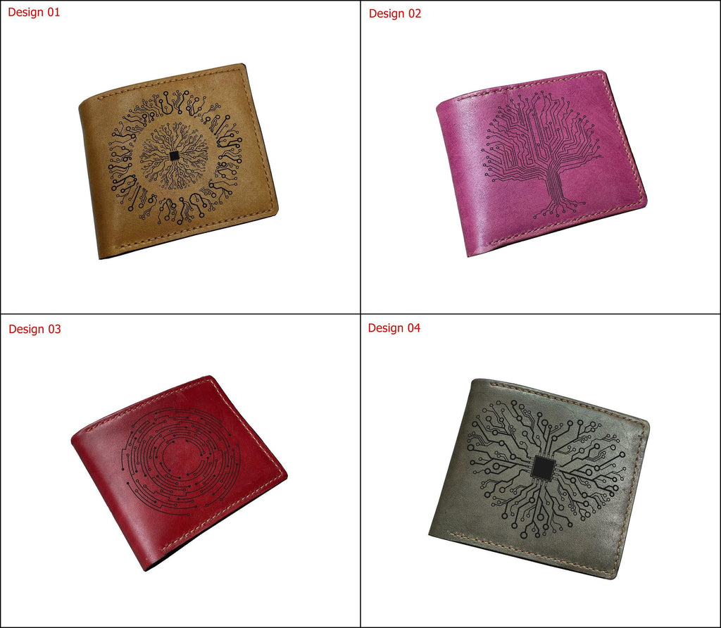 Handmade Leather Wallet: Chip Circuit Board Art, Tech Gift
