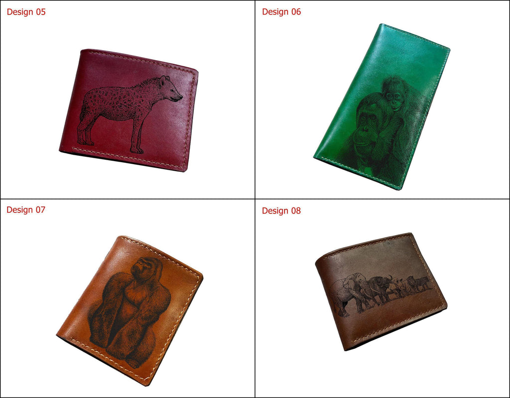 Personalized Leather Wallet: Hippopotamus Art, Animal Lover Gift