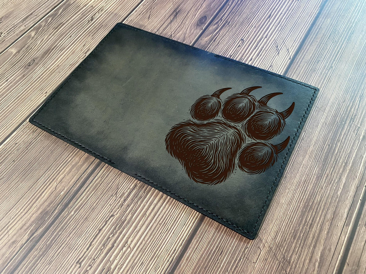 Engraved Bear Paw Leather Passport Wallet: Handmade Travel Gift
