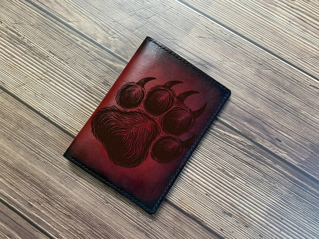 Engraved Bear Paw Leather Passport Wallet: Handmade Travel Gift