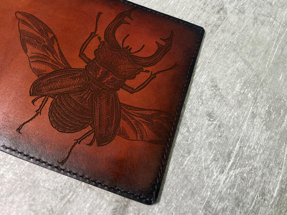 Stag Beetle Leather Passport Wallet: Handmade Travel Gift