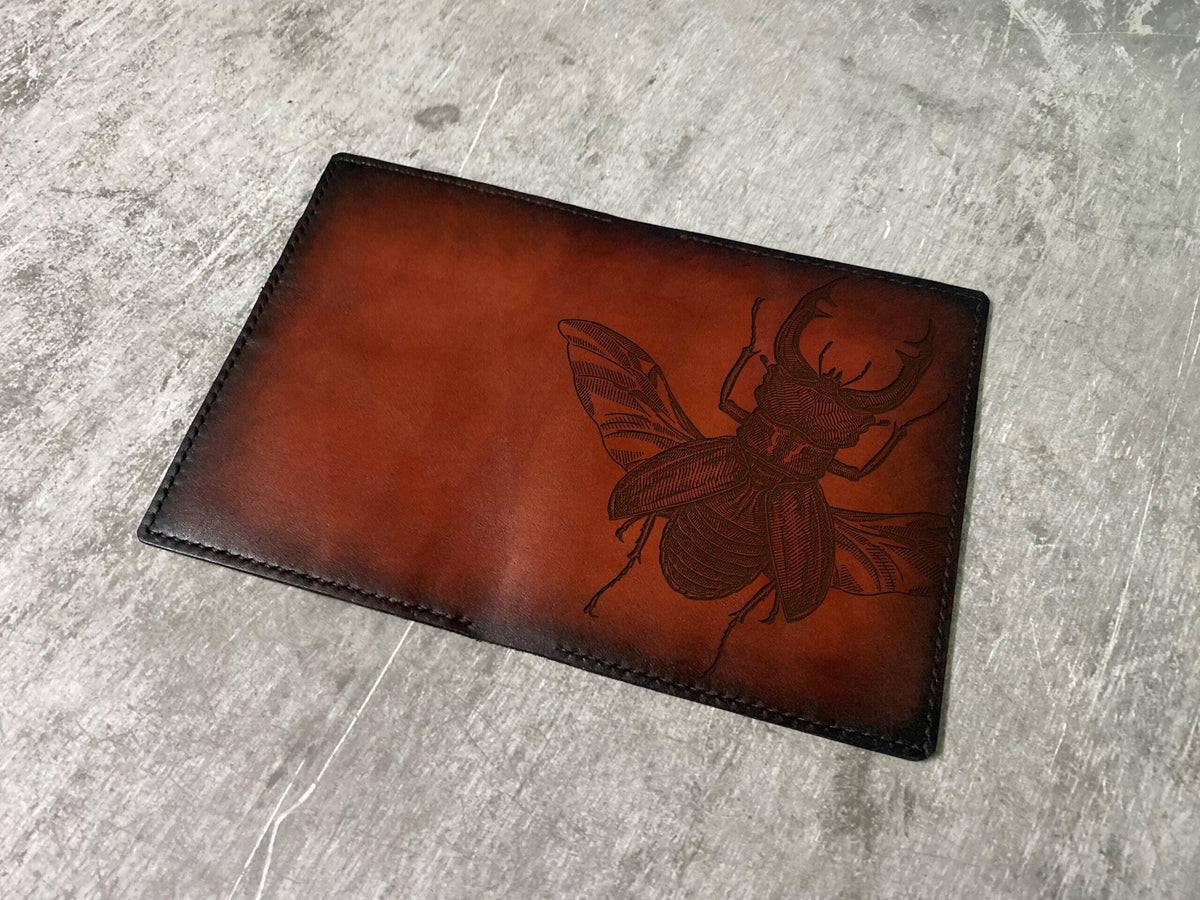Stag Beetle Leather Passport Wallet: Handmade Travel Gift