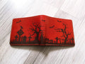 Personalized Halloween Leather Wallet, Ghost House, Gift for Men