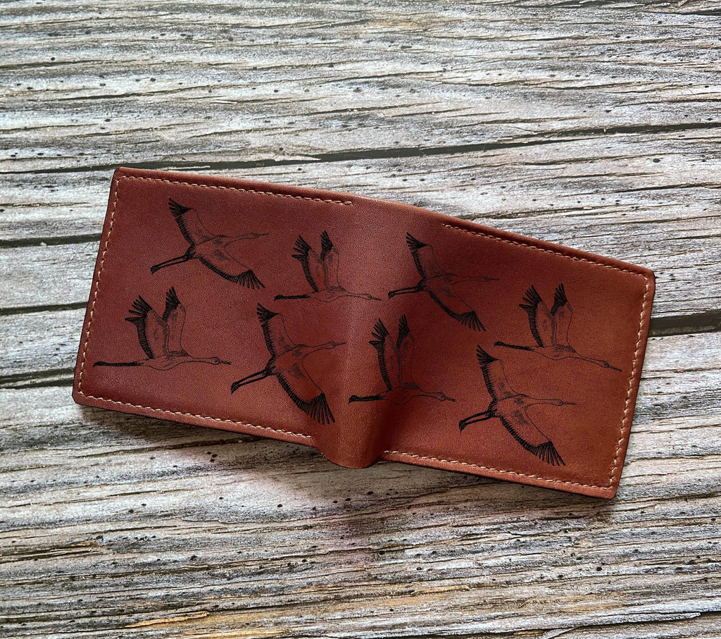 Custom Leather Wallet: Green Daisy Pattern, Japanese Art