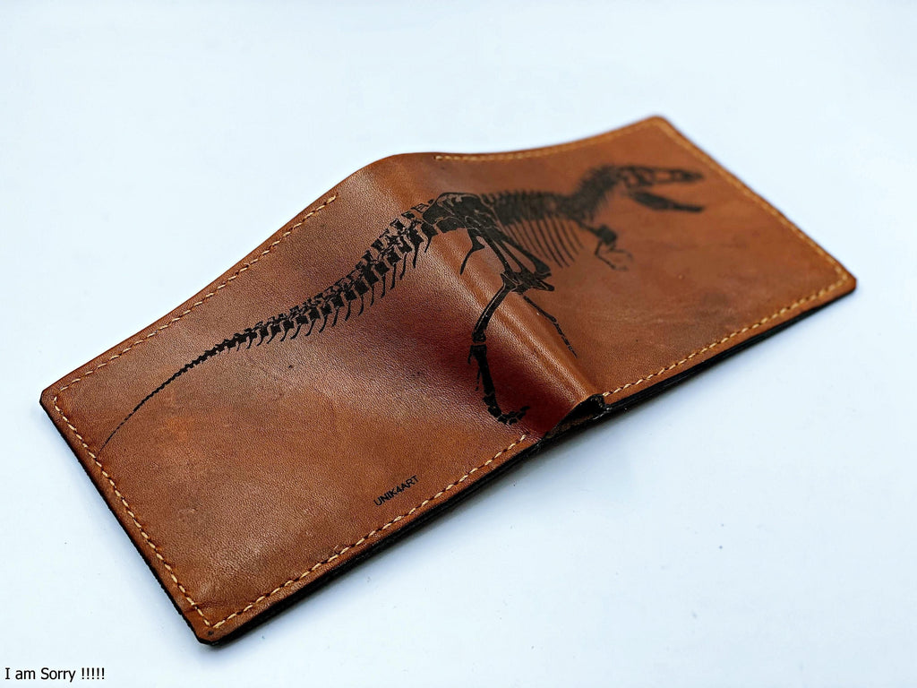 T-Rex Skeleton Leather Wallet: Personalized Dinosaur Gift