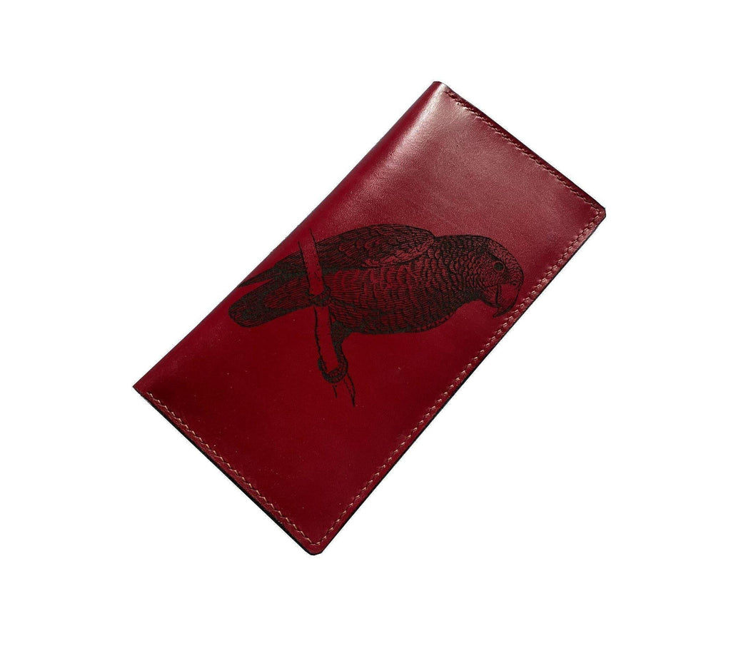 Handmade Leather Bird Wallet: Parrot Art, Gift for Bird Lover
