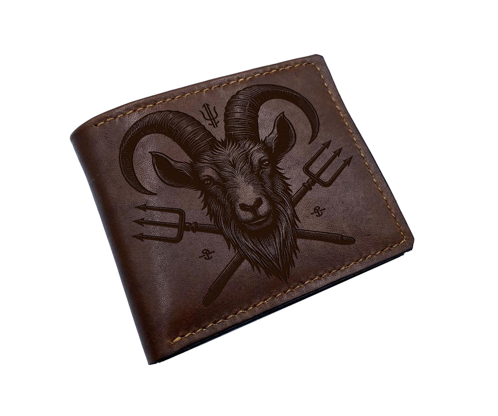 Handmade Leather Baphomet Wallet: Satan Goat, Horror Gift