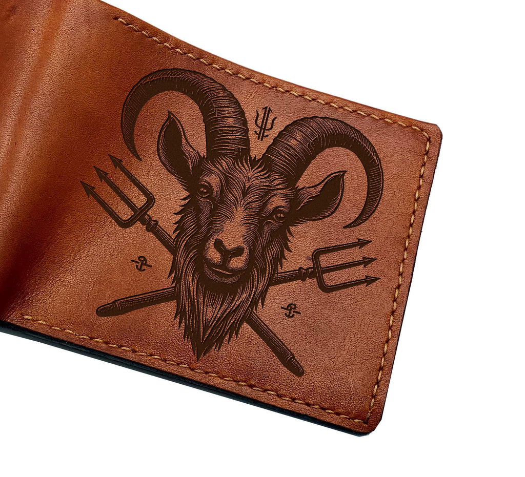 Handmade Leather Baphomet Wallet: Satan Goat, Horror Gift