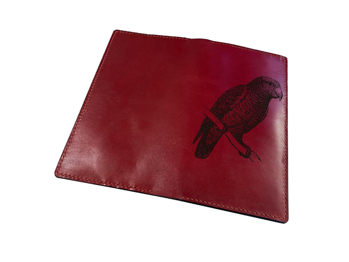 Handmade Leather Bird Wallet: Parrot Art, Gift for Bird Lover