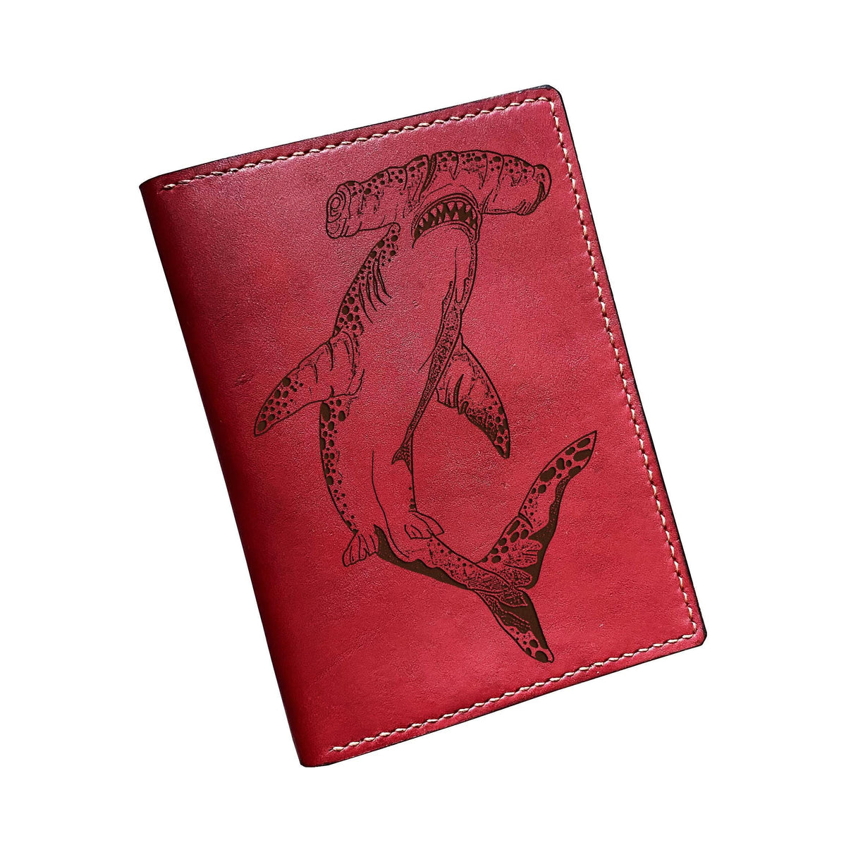 Hammerhead shark full grain leather wallet, personalized gift for men, Ocean sea pattern present