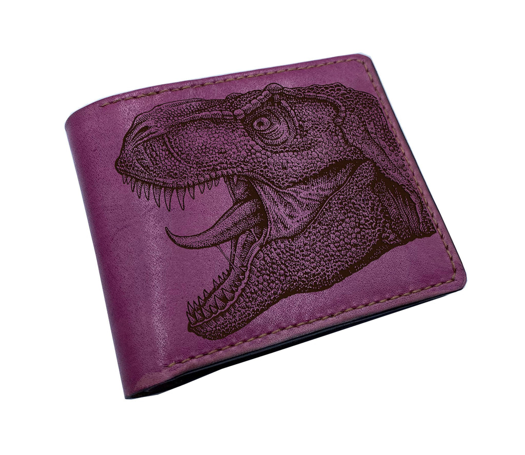 Engraved T-Rex Leather Wallet, Dinosaur Wallet, Handmade