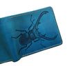 Handmade Leather Bifold Wallet: Stag Beetle Art, custom insect pattern engrave gift