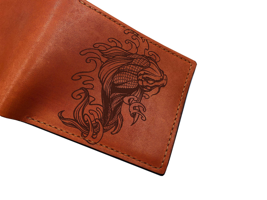 Custom Koi Fish Leather Wallet: Personalized Japan Art Gift
