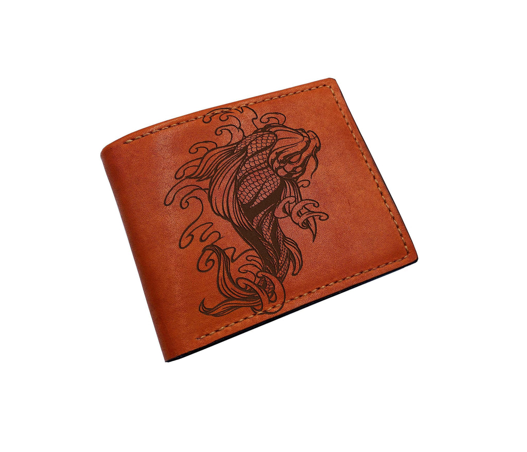 Custom Koi Fish Leather Wallet: Personalized Japan Art Gift
