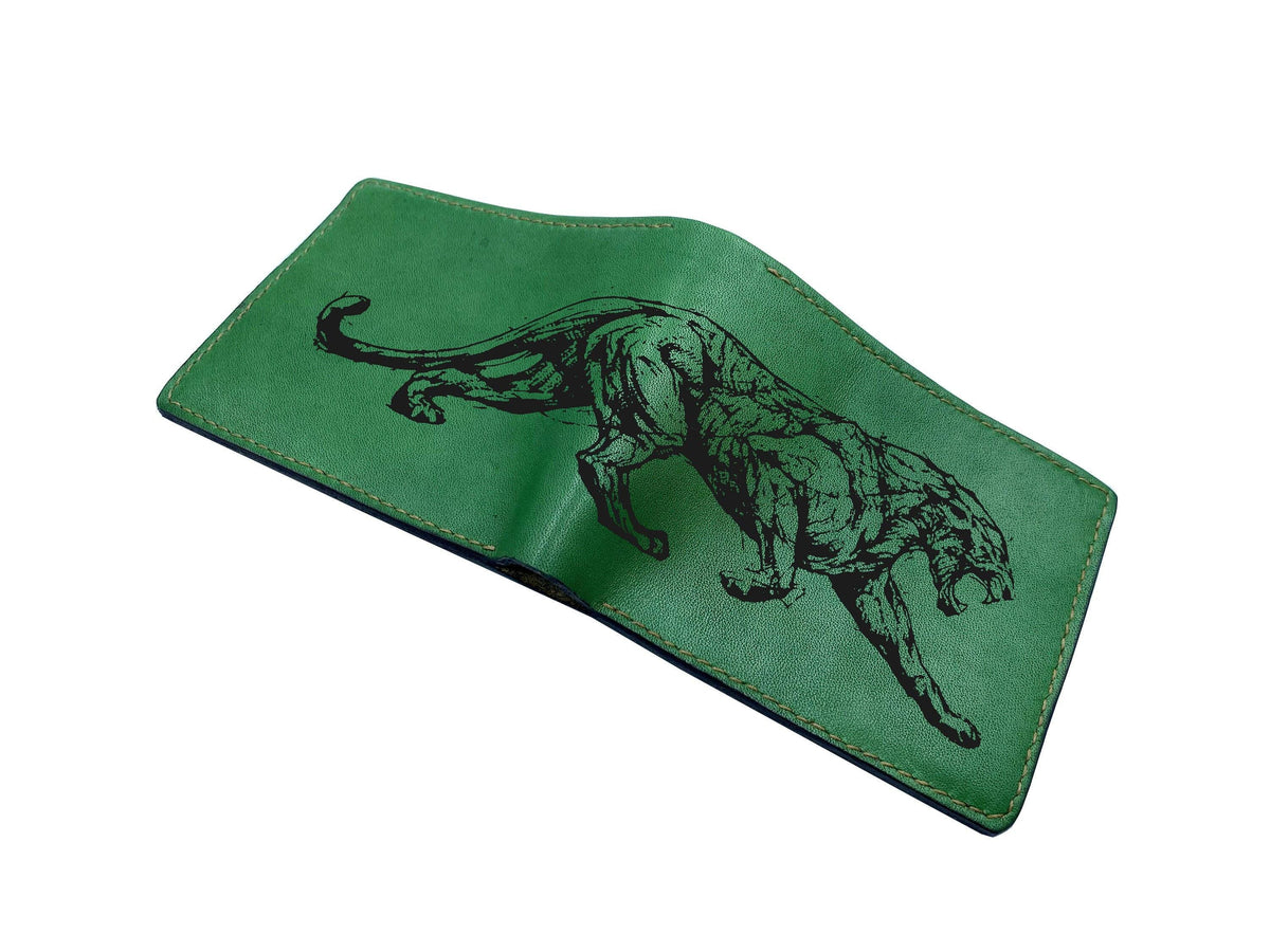 Leopard Drawing Art Wallet, Genuine Leather, Big Cat Lover Gift