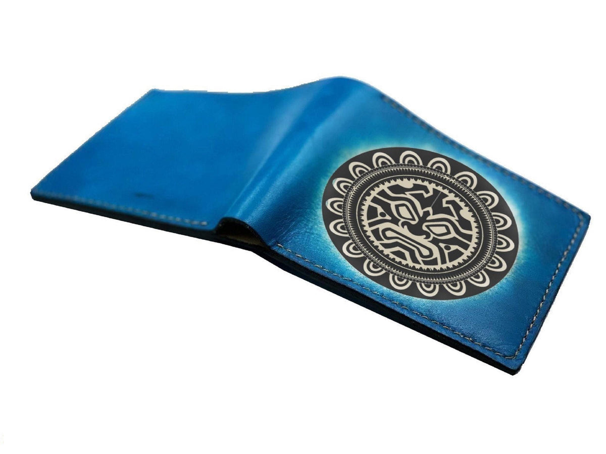 Personalized Leather Wallet: Polynesian Tribal Design, Handmade