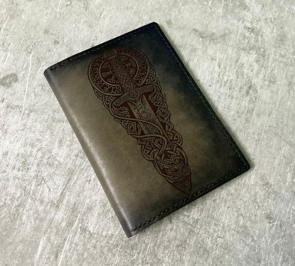 Handmade Leather Wallet: Celtic Viking Sword, Personalized Engraving