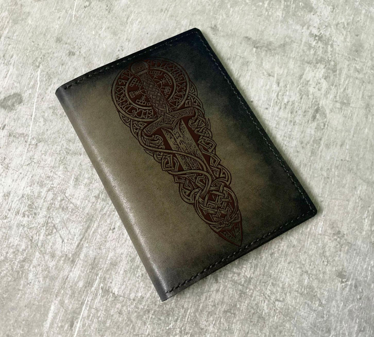 Handmade Leather Wallet: Celtic Viking Sword, Personalized Engraving