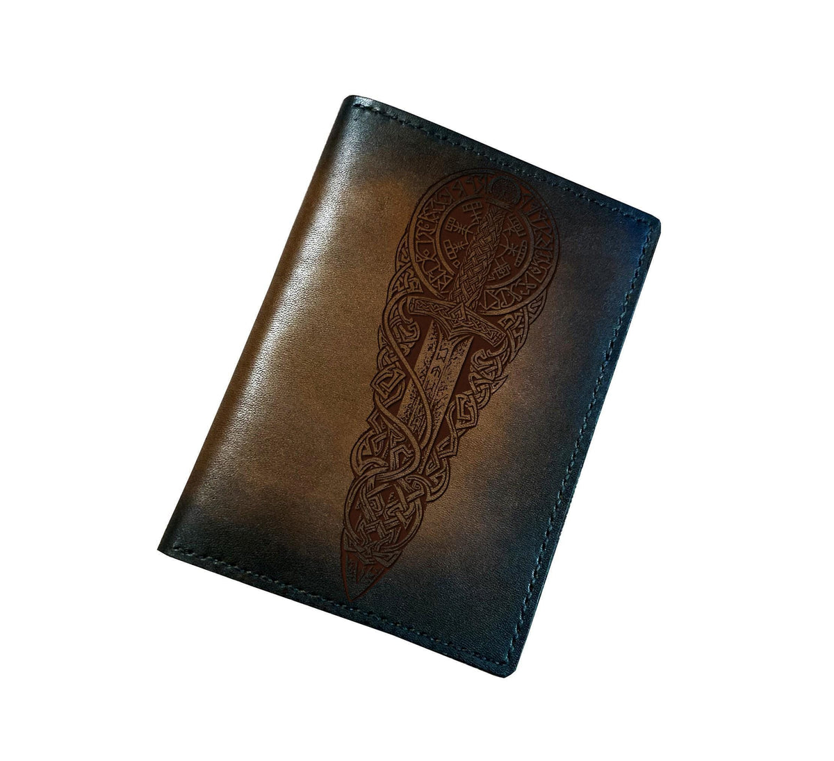 Handmade Leather Wallet: Celtic Viking Sword, Personalized Engraving