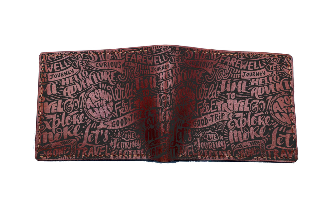 Adventure Typography Leather Wallet, Personalized Gift