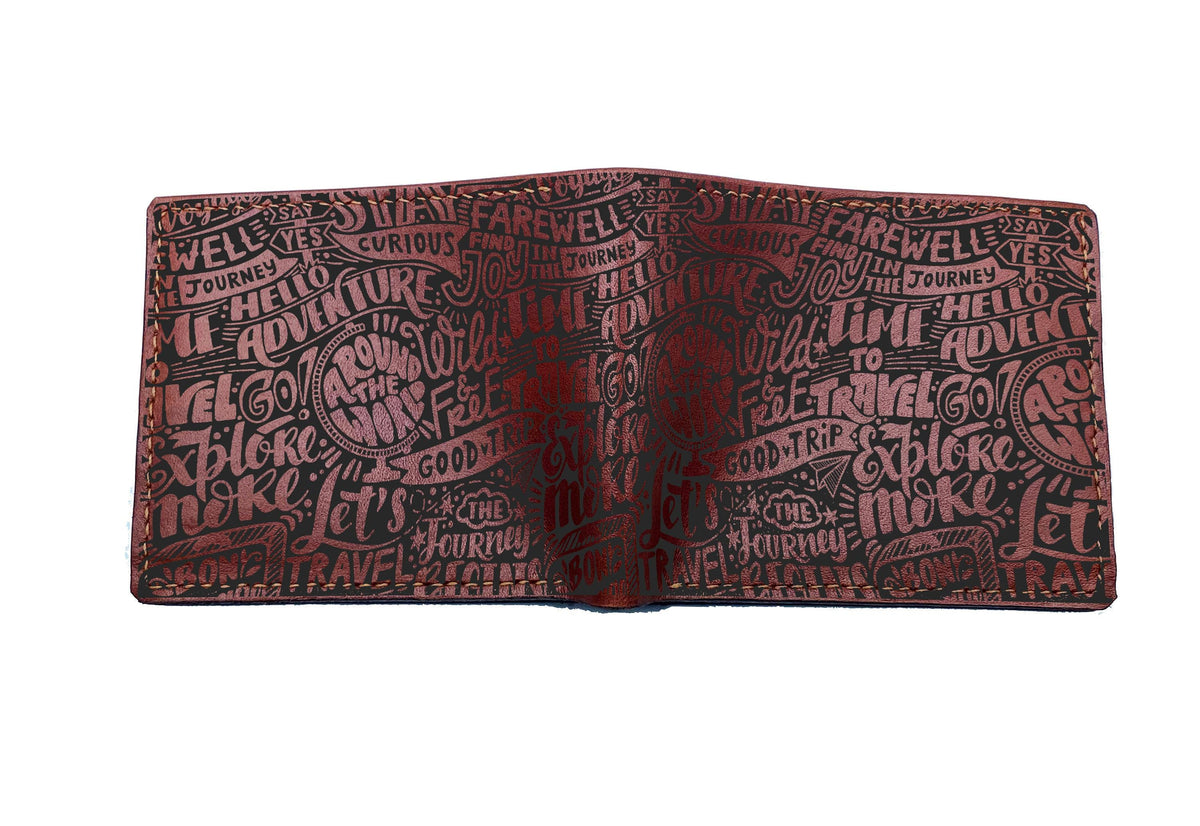 Adventure Typography Leather Wallet, Personalized Gift