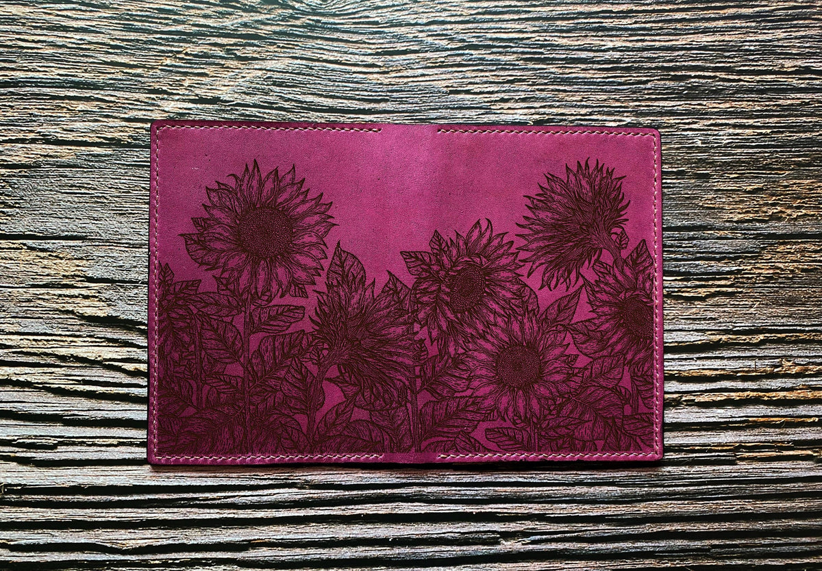Handmade Sunflower Leather Passport Wallet: Personalized Travel Organizer