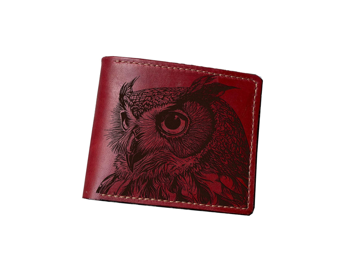 Handmade Leather Owl Wallet: Engraved Animal Art Gift