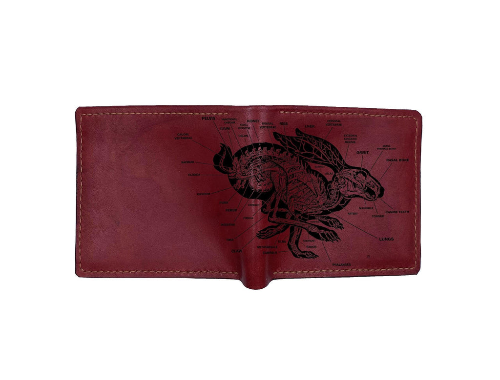 Personalized Leather Wallet: Rabbit Anatomy Art, Custom Engraved