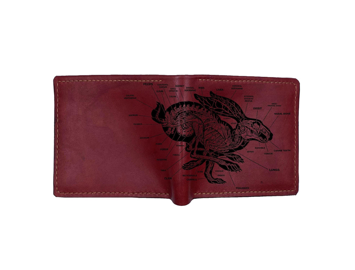 Personalized Leather Wallet: Rabbit Anatomy Art, Custom Engraved