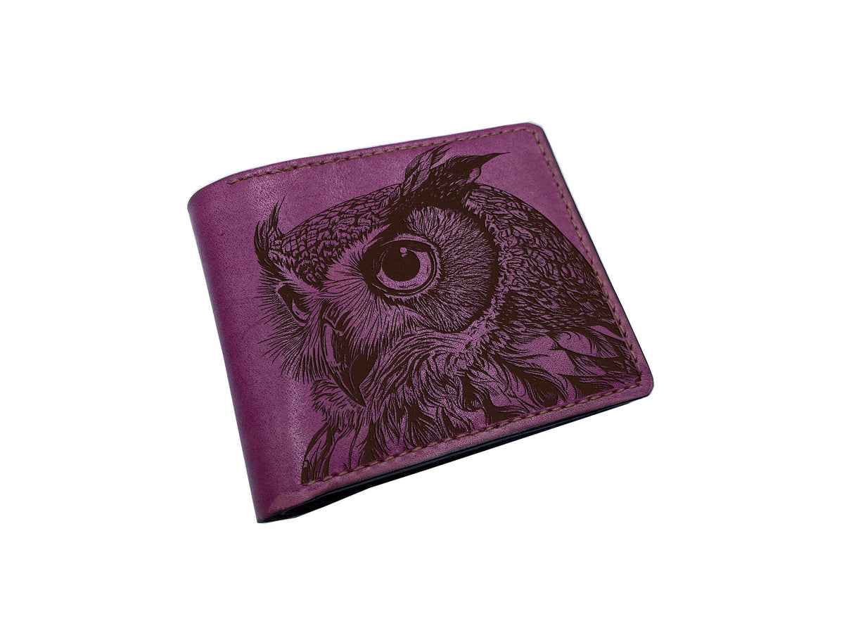 Handmade Leather Owl Wallet: Engraved Animal Art Gift