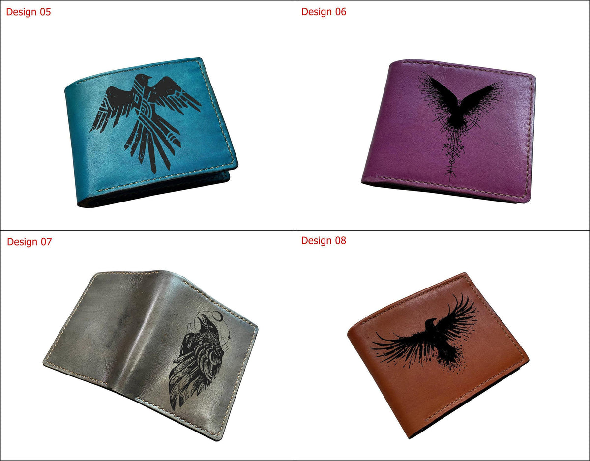 Raven Leather Wallet, Mystical Sign, Handmade Cowhide