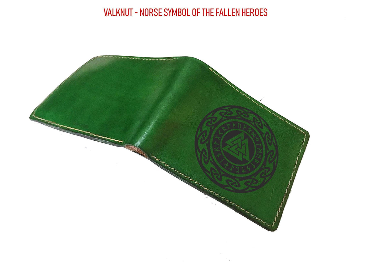 Personalized Leather Wallet: Viking Celtic Compass, Ancient Runes
